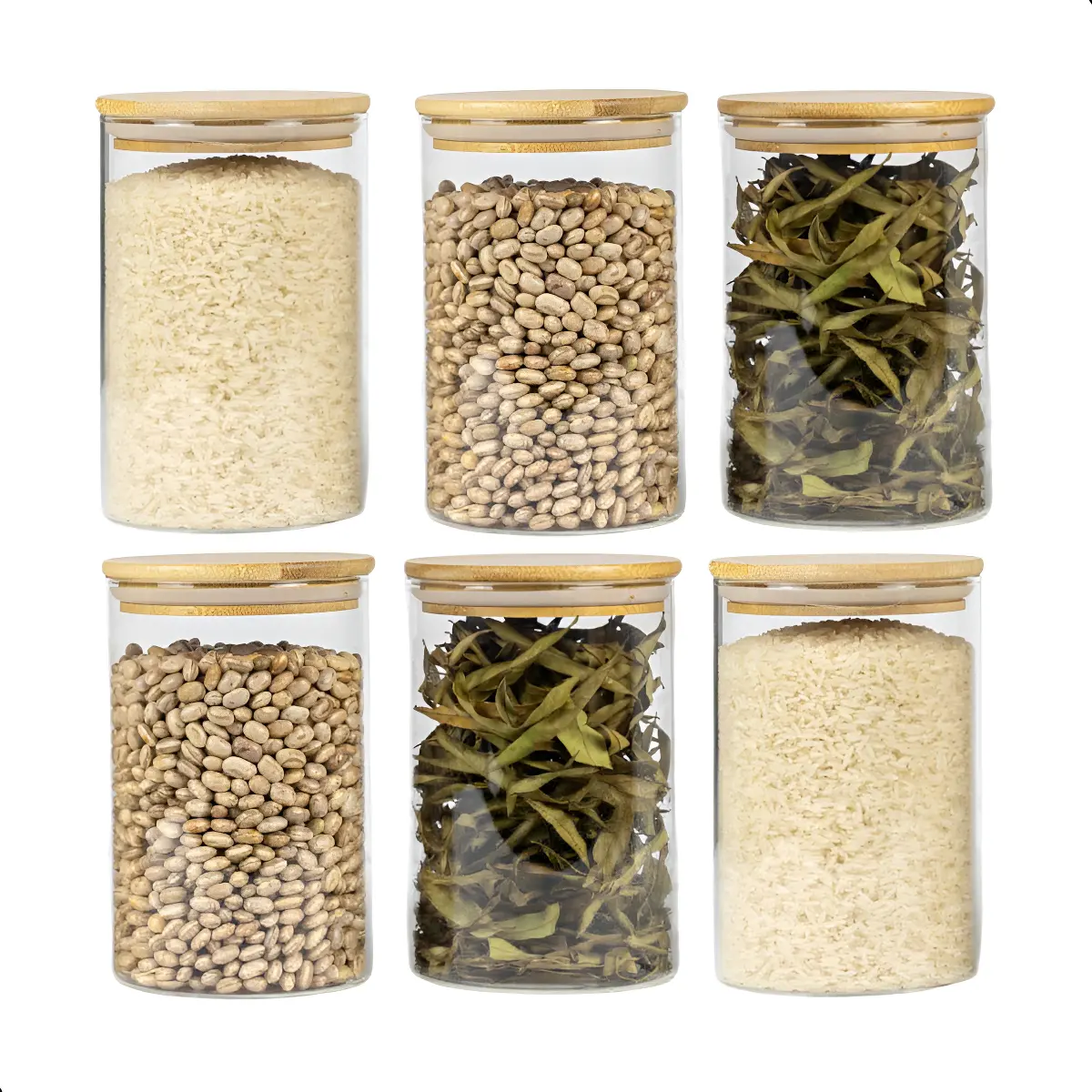 Kit 6 Potes Herméticos Vidro Bambu 1L