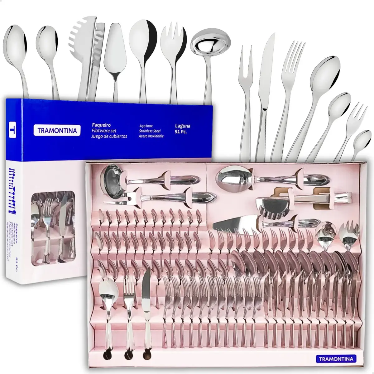 Faqueiro Tramontina Laguna Inox Facas De Churrasco 91 Peças Cor Prateado
